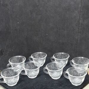 Vintage Indiana Clear Glass Cups Featuring Harvest Grape Pattern, Set Of 8